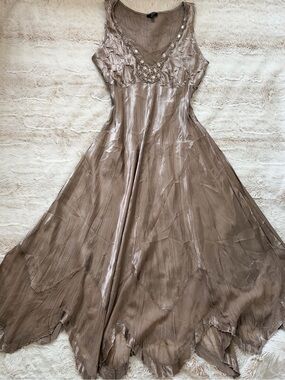 RARE Hand Beaded Fairycore Midi Dress ✨ Y2K Euro Summer Boho Whimsygoth Goddess